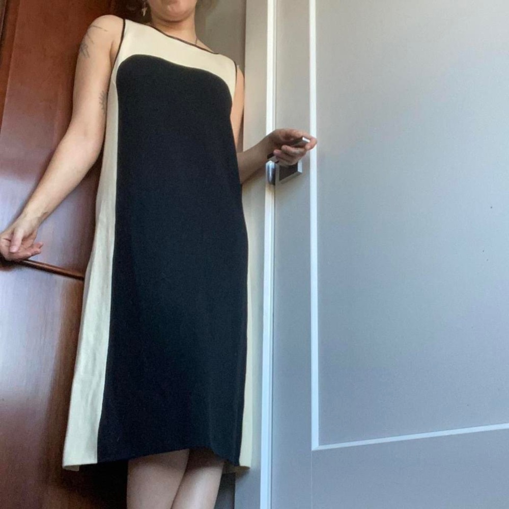 Black and Beige Sleeveless Dress